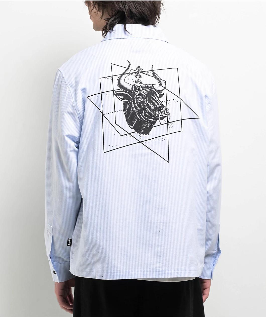 Welcome Dimension White & Blue Long Sleeve Zip Shirt Product Image