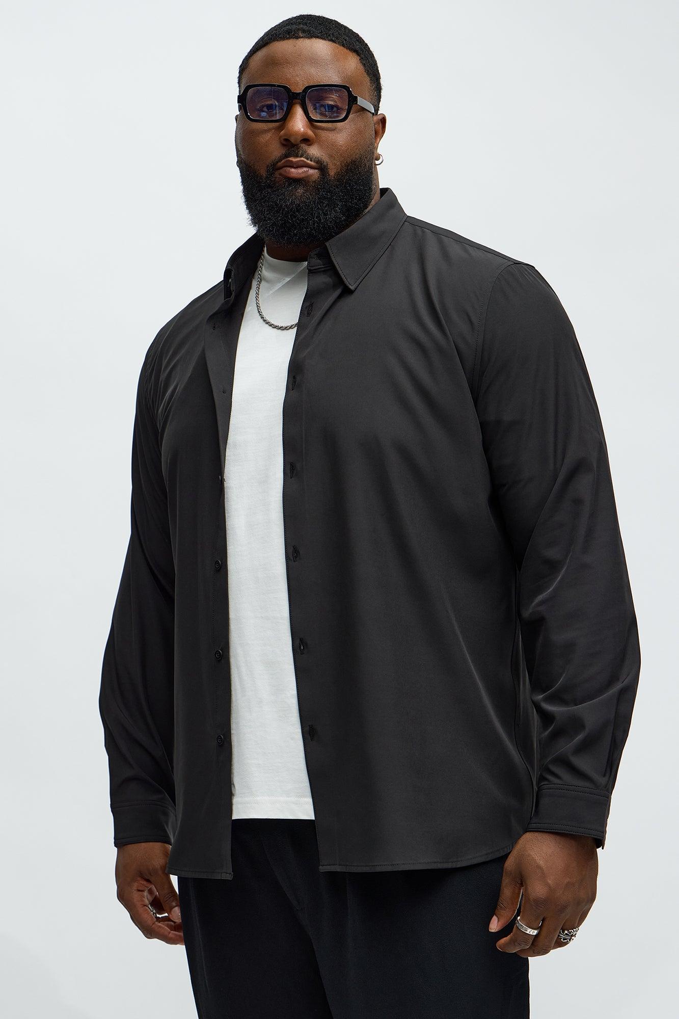 Slim Long Sleeve Stretch Shirt - Black Product Image