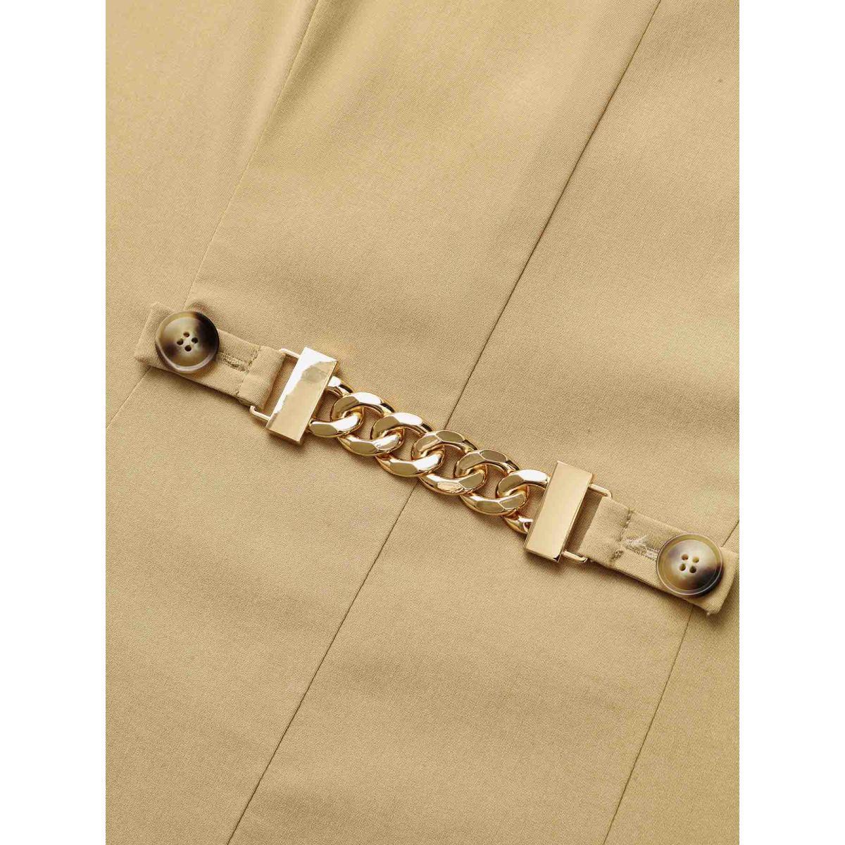 Plus Size Round Neck Metal Chain Detail Tank Dress Champagne Women Elegant Non Round Neck Sleeveless Curvy BloomChic 18-20/2X Product Image