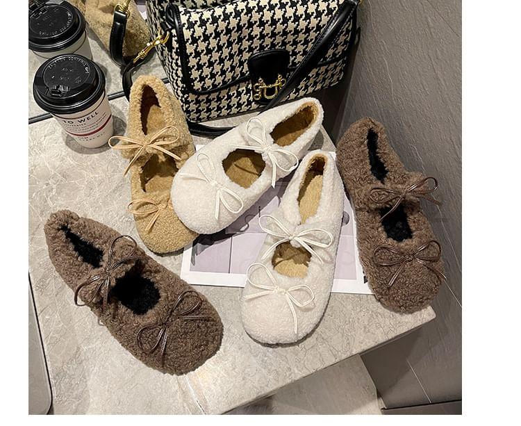 Bow Fleece Mary Jane Shoes Product Image