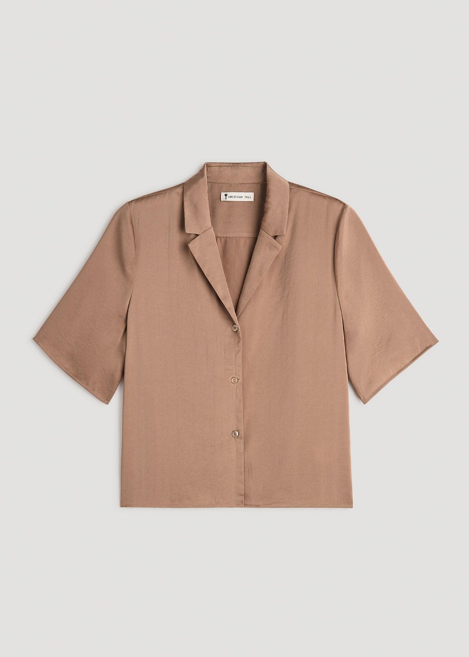 Notch Collar Satin Blouse for Tall Women in Black Female Product Image