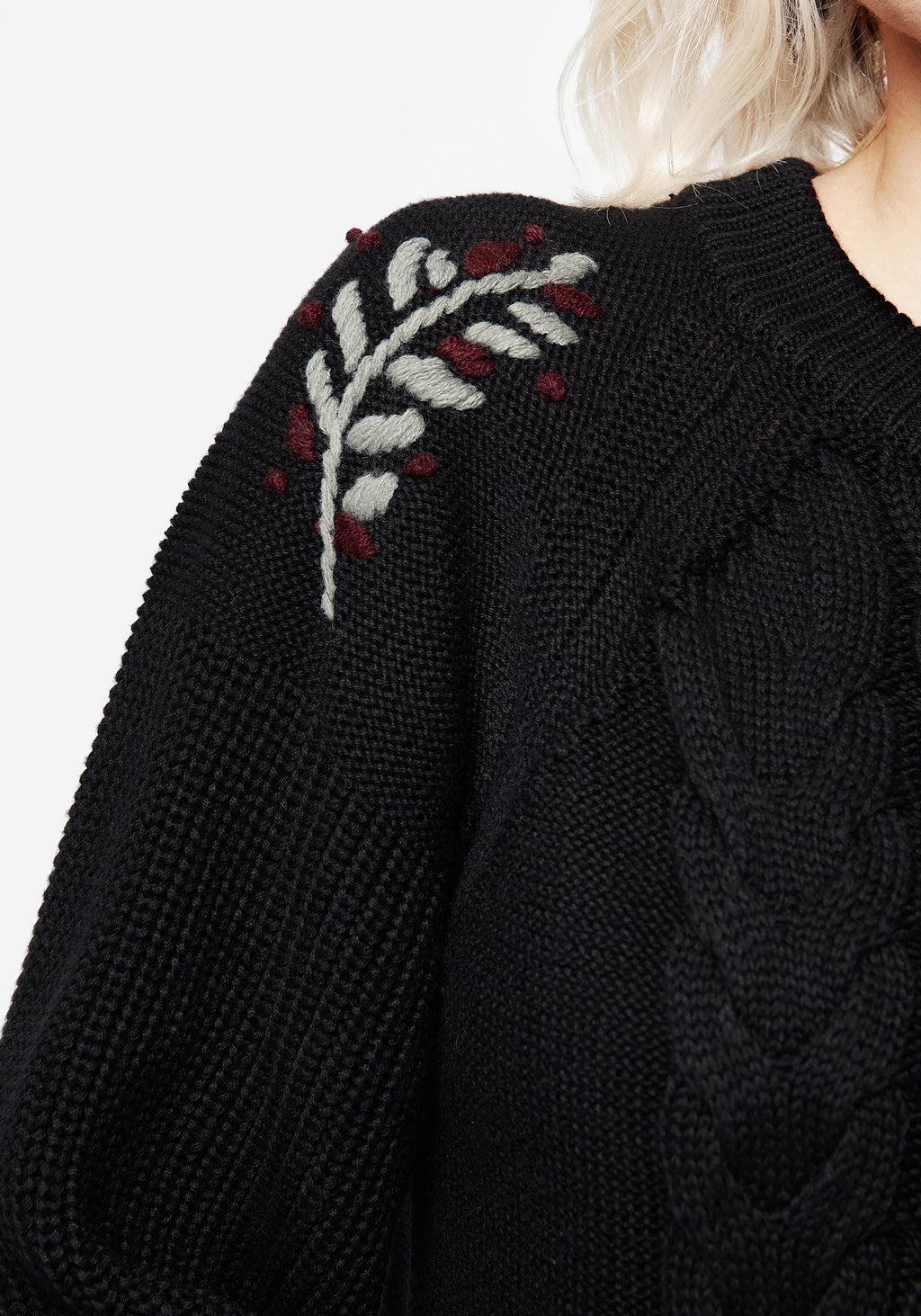 Patrice Embroidered Cable Knit Sweater Product Image