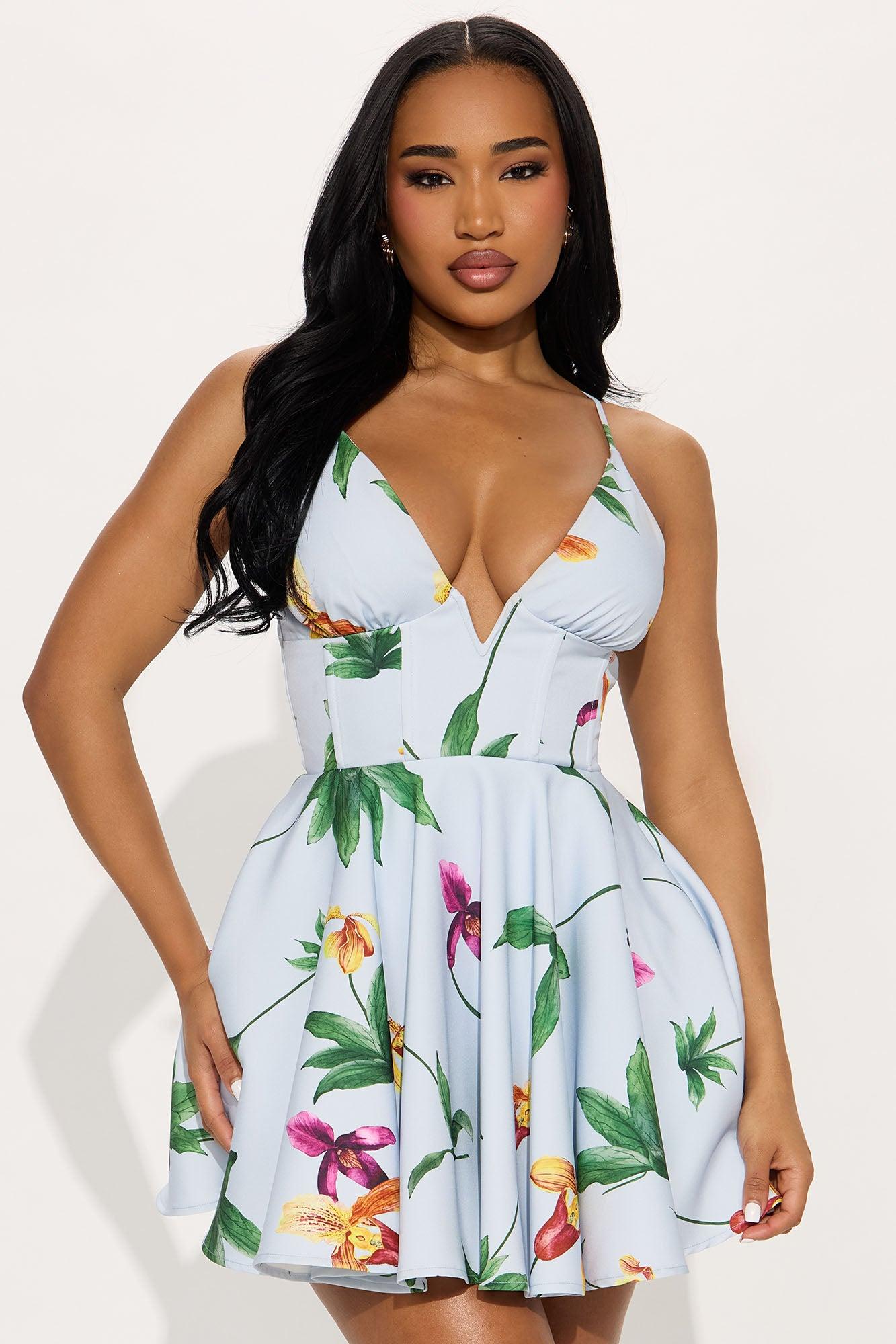 Astoria Floral Corset Mini Dress - Light Blue Product Image