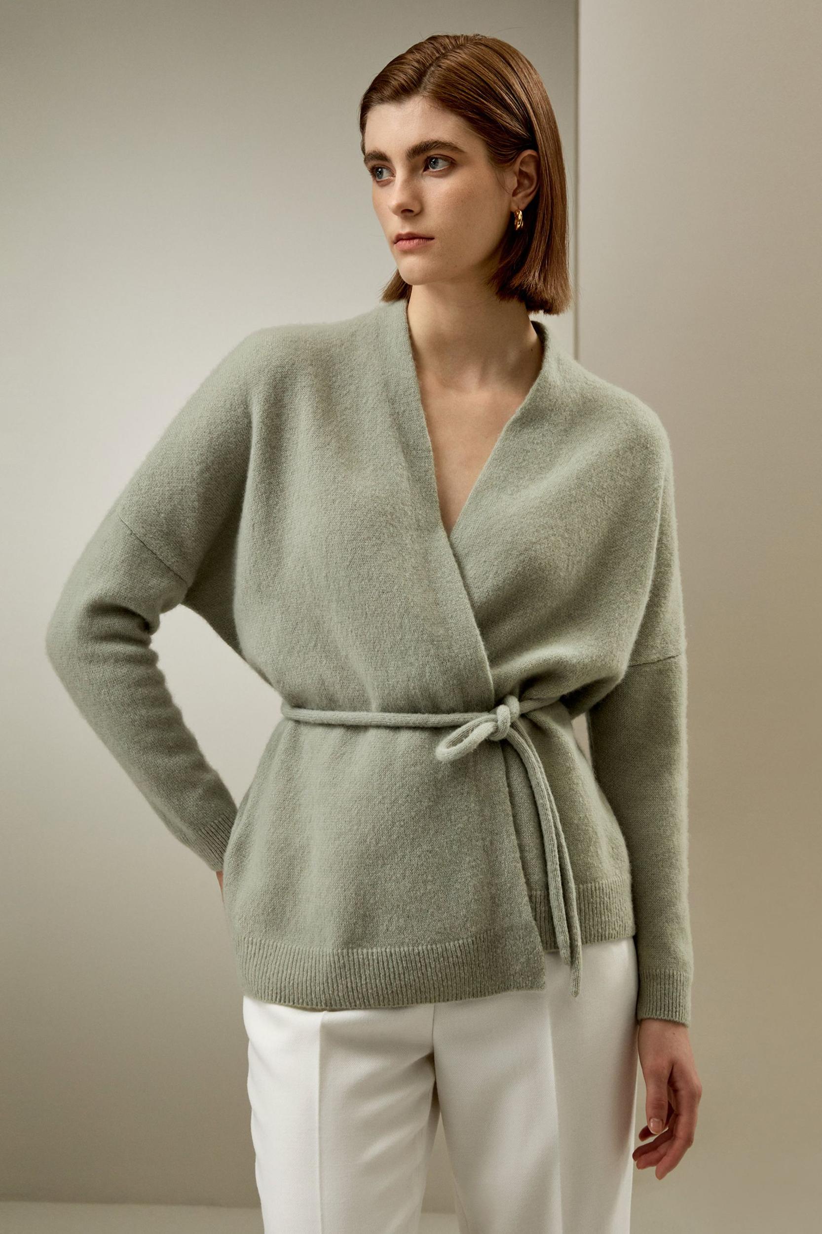 LILYSILK Cashmere Cardigan Women - Gray Cashmere Silk - Comfortable High Ribbed Sweater L Product Image