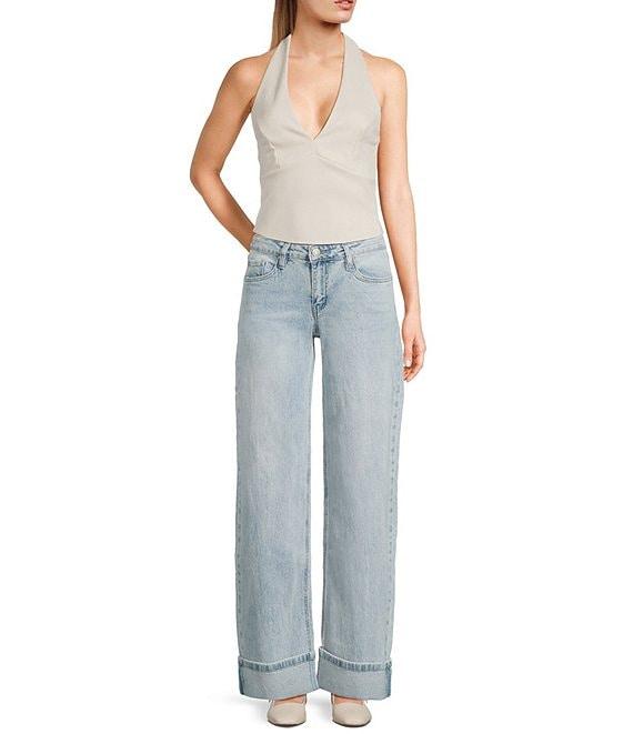 Moa Moa V-Neck Halter Faux Suede Smocked Top Product Image