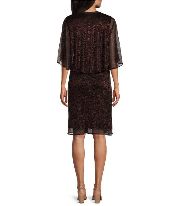 Ignite Evenings Surplice V-Neck Short Sleeve Metallic 2-Piece Cascade Jacket Dress Product Image