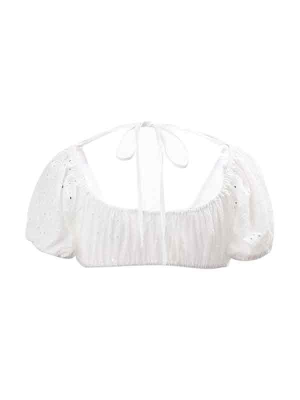 U Neck Open Back Cutout Short Sleeves Shirts Product Image