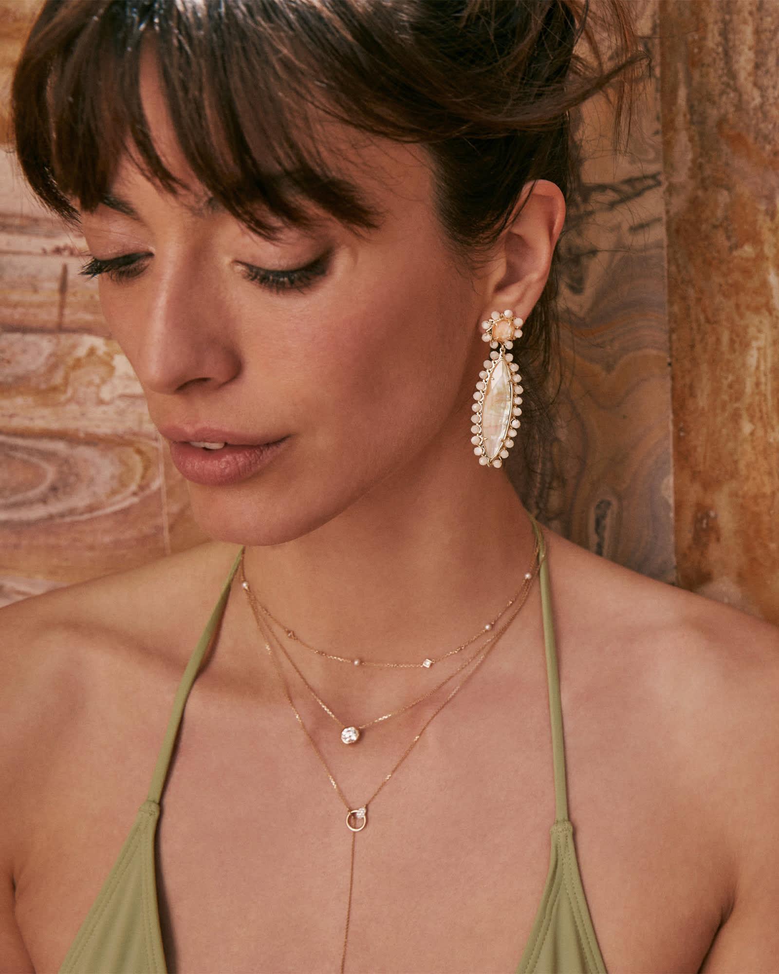 Genevieve Gold Beaded Statement Earrings Product Image