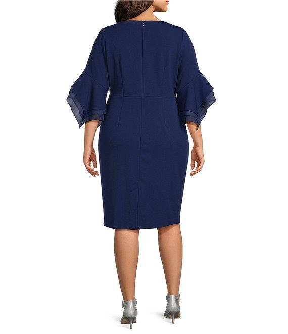 Adrianna Papell Plus Size 3/4 Sleeve Crepe Combo Sheath Dress Product Image