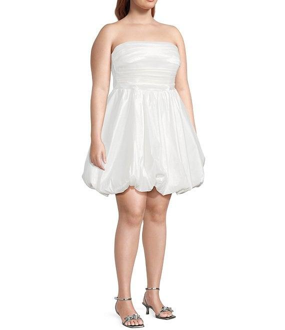 B. Darlin Plus Size Taffeta Strapless Pleated Bubble Hem Dress Product Image