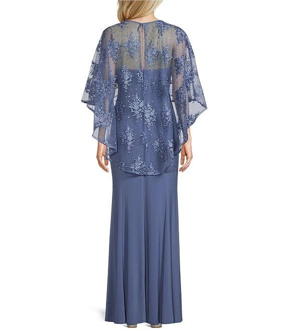 R & M Richards Sweetheart Neck Embroidered Mesh Cape Overlay Dress Product Image