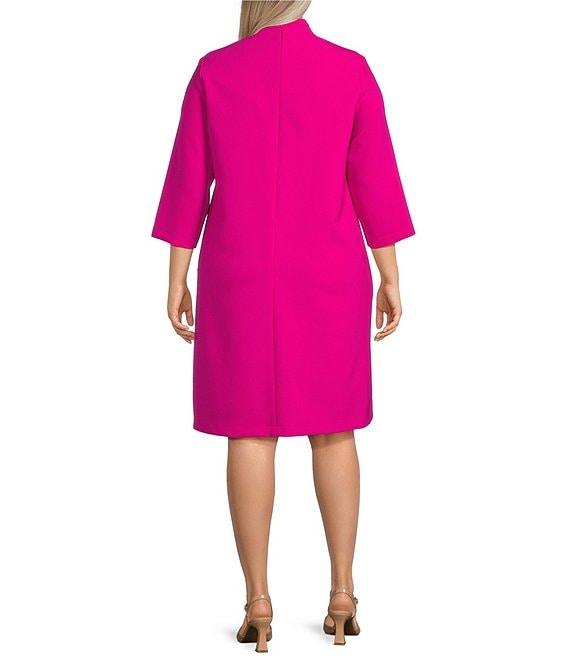 Caroline Rose Plus Taylor Crepe Split Mandarin Collar 3/4 Sleeve A-Line Dress Product Image