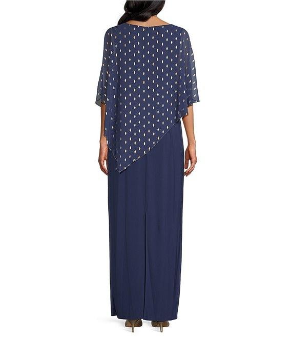 Ignite Evenings 3/4 Capelet Sleeve Crew Neck Foil Metallic Popover Dress Product Image