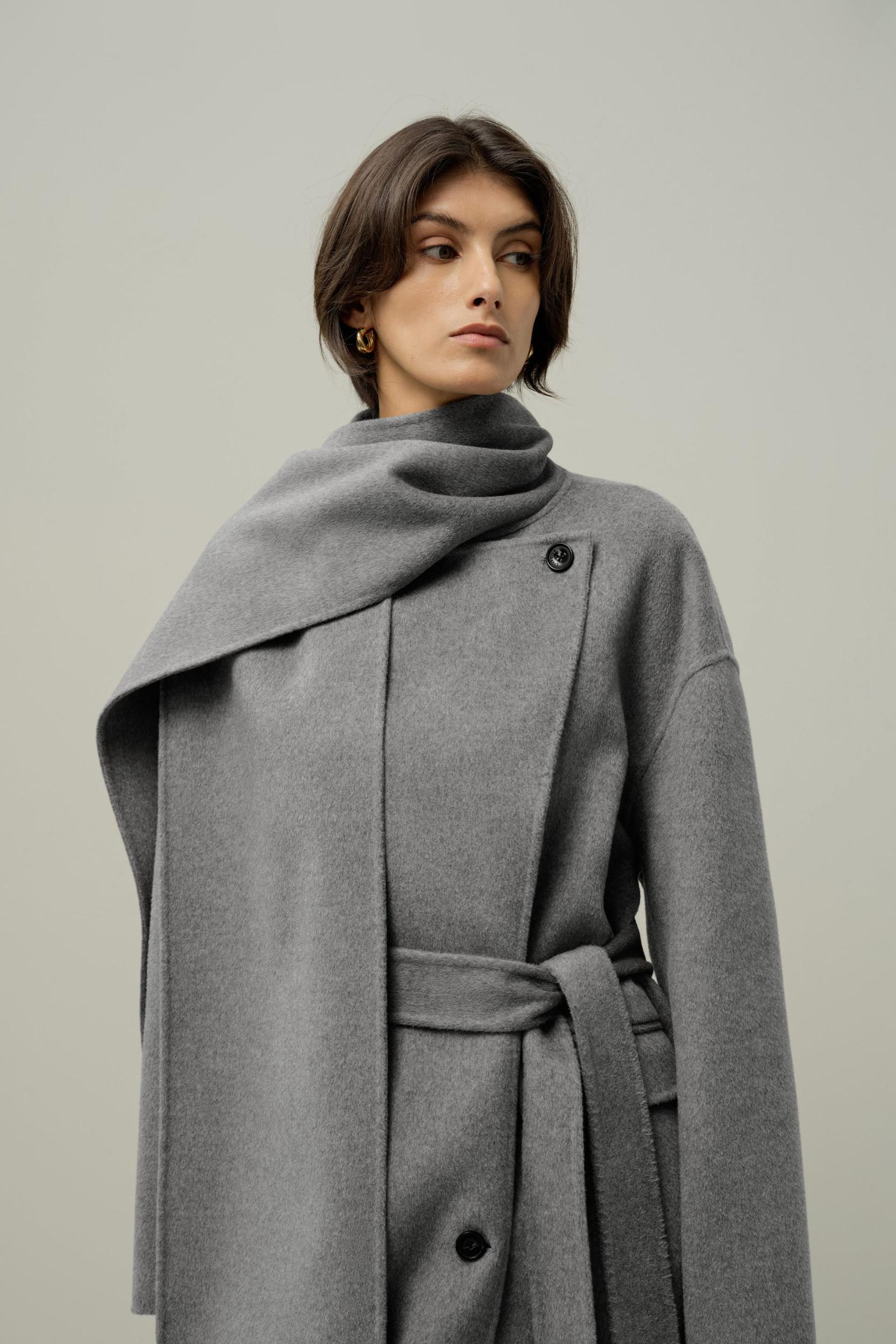 Scarf-Collar Wool Blend Coat Product Image