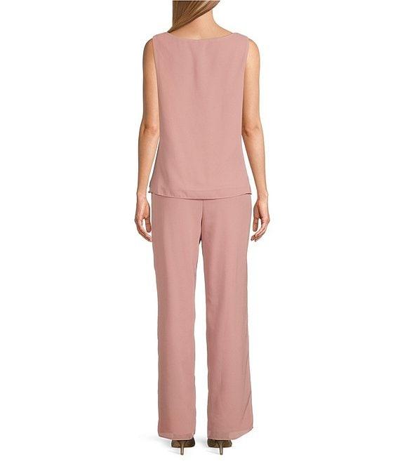 Le Bos 3-Piece 3/4 Bell Sleeve Embroidered Metallic Scallop Hem Scoop Neck Duster Pant Set Product Image