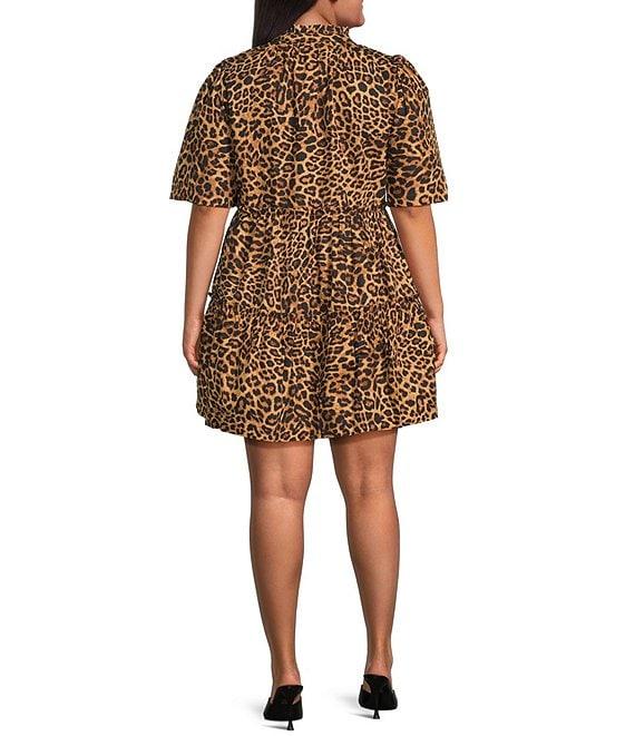 Sugarlips Plus Size Leopard Printed Short Sleeve A-Line Dress Product Image