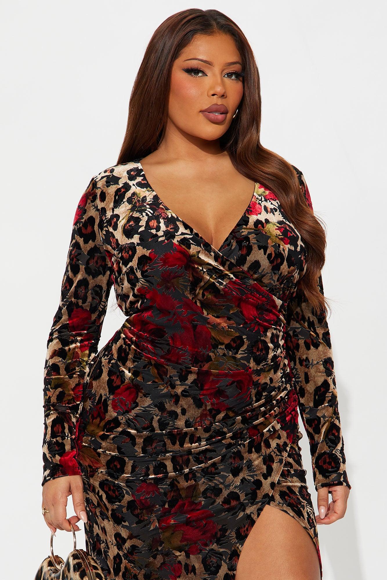 Collette Velvet Long Sleeve Midi Dress - Brown/combo Female Product Image