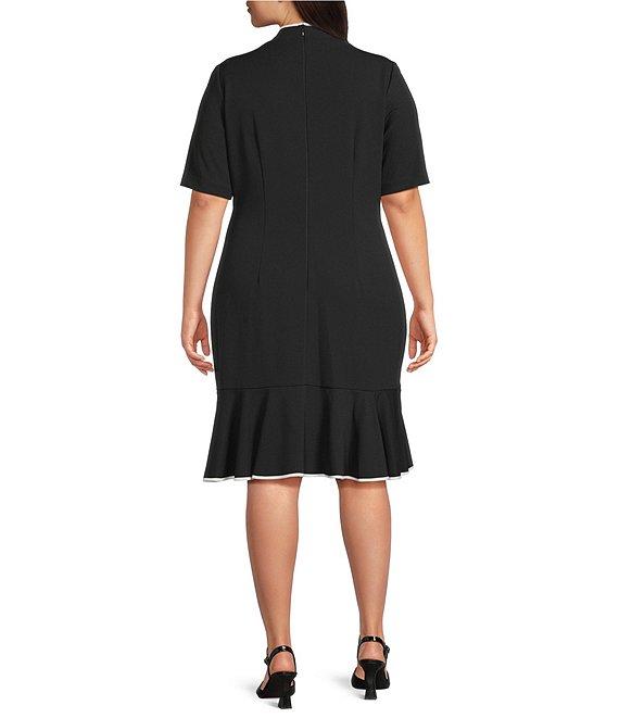 Adrianna Papell Plus Size Knit Crepe Tie Neck Dress Product Image