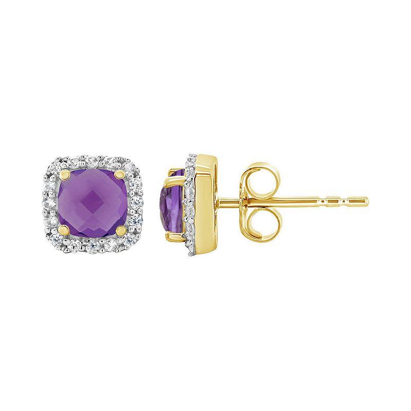 Celebration Gems 10K Yellow Gold 5mm Cushion Earrings, Women's, Purple Product Image