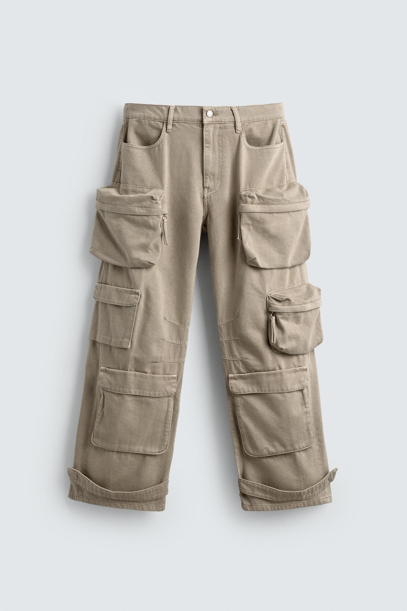 DENIM CARGO PANTS WITH POCKETS Product Image