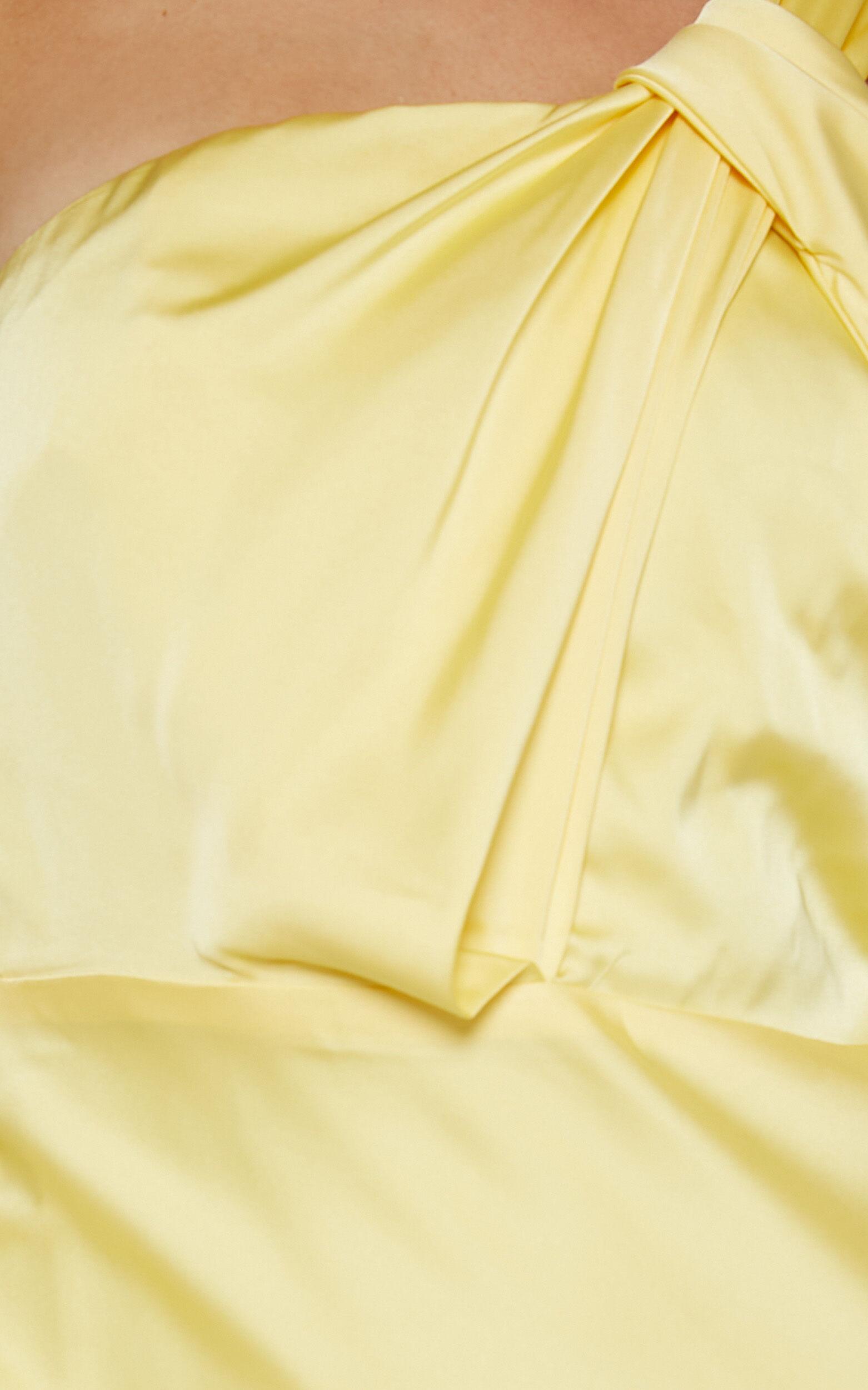 Carmella Midi Dress - One Shoulder Twist Detail Dress in Butter Yellow Product Image