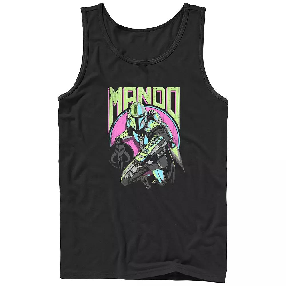 Men's Star Wars The Mandalorian Mando Fluorescent Colors Graphic Tank Top,  Product Image