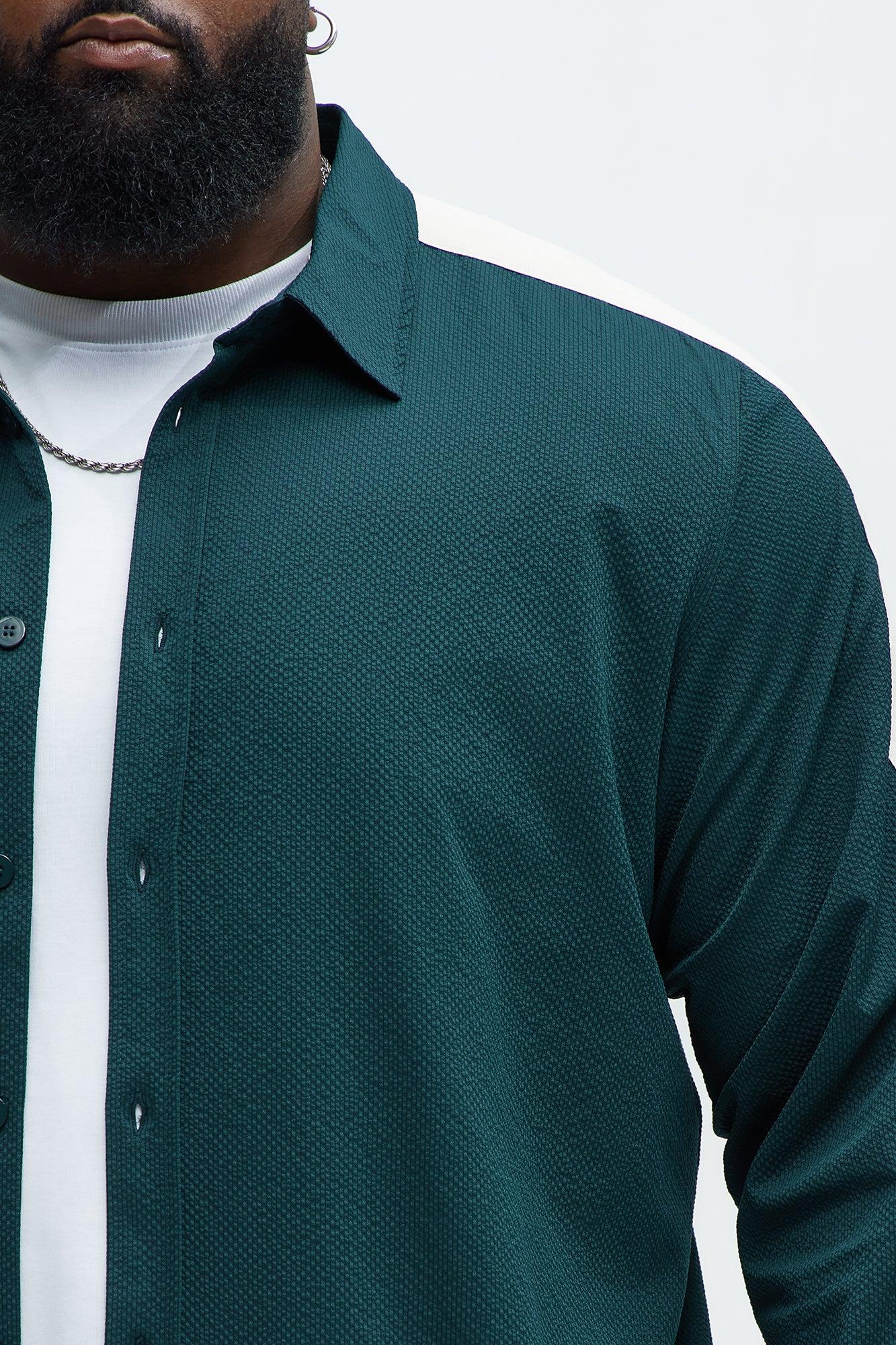 Crinkle Texture Taped Button Up - Green Product Image