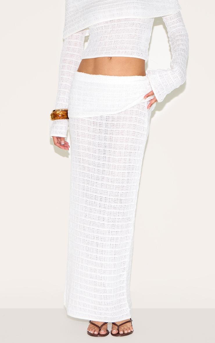 White Fold Over Textured Knit Skirt Product Image
