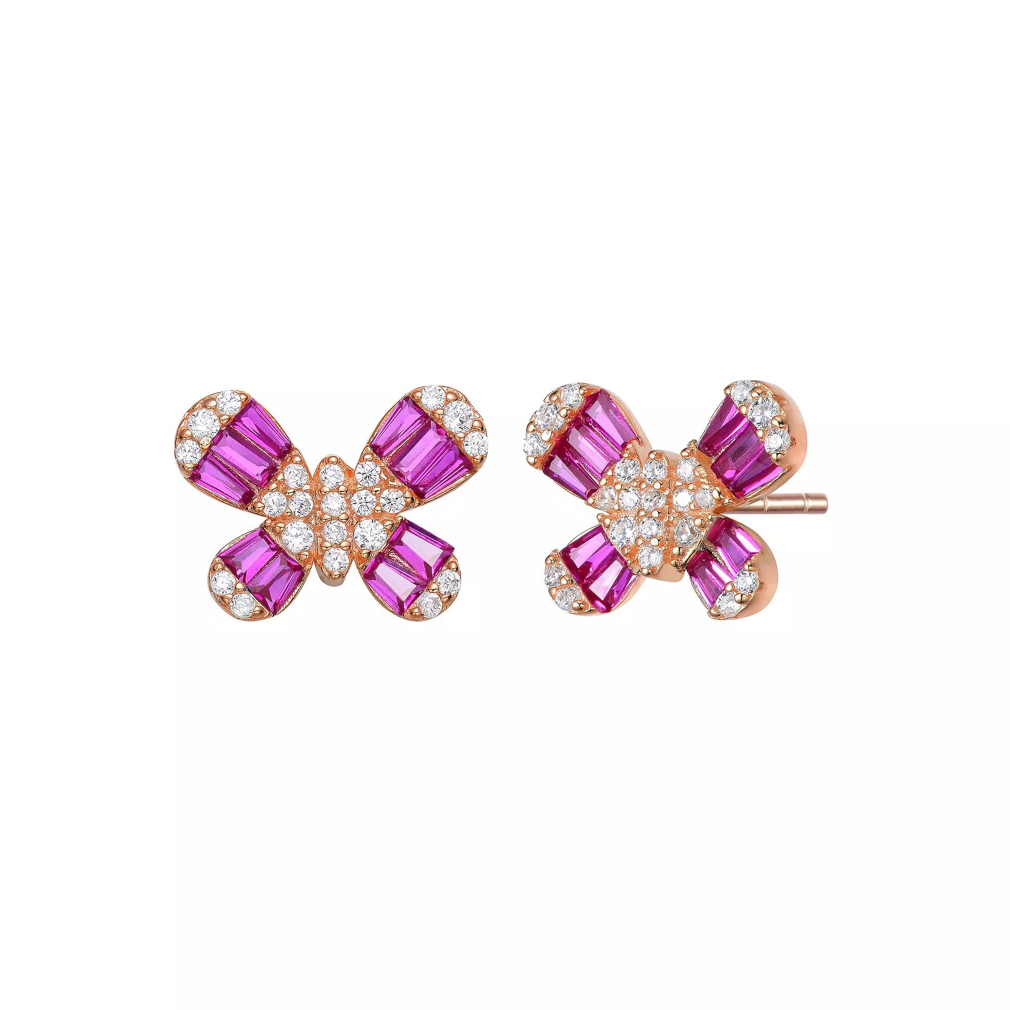 18k Rose Gold Over Silver Cubic Zirconia Butterfly Stud Earrings, Women's, Pink Tone Product Image