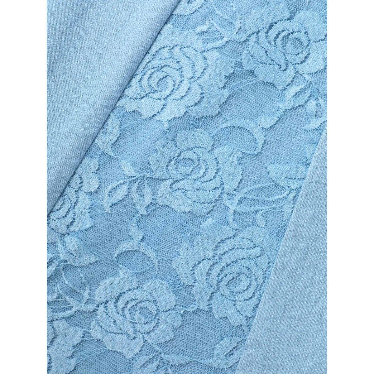 Plus Size Lace Spliced Pleated Solid Midi Dress LightBlue Women Square Neck Sleeveless Curvy BloomChic 22-24/3X Product Image