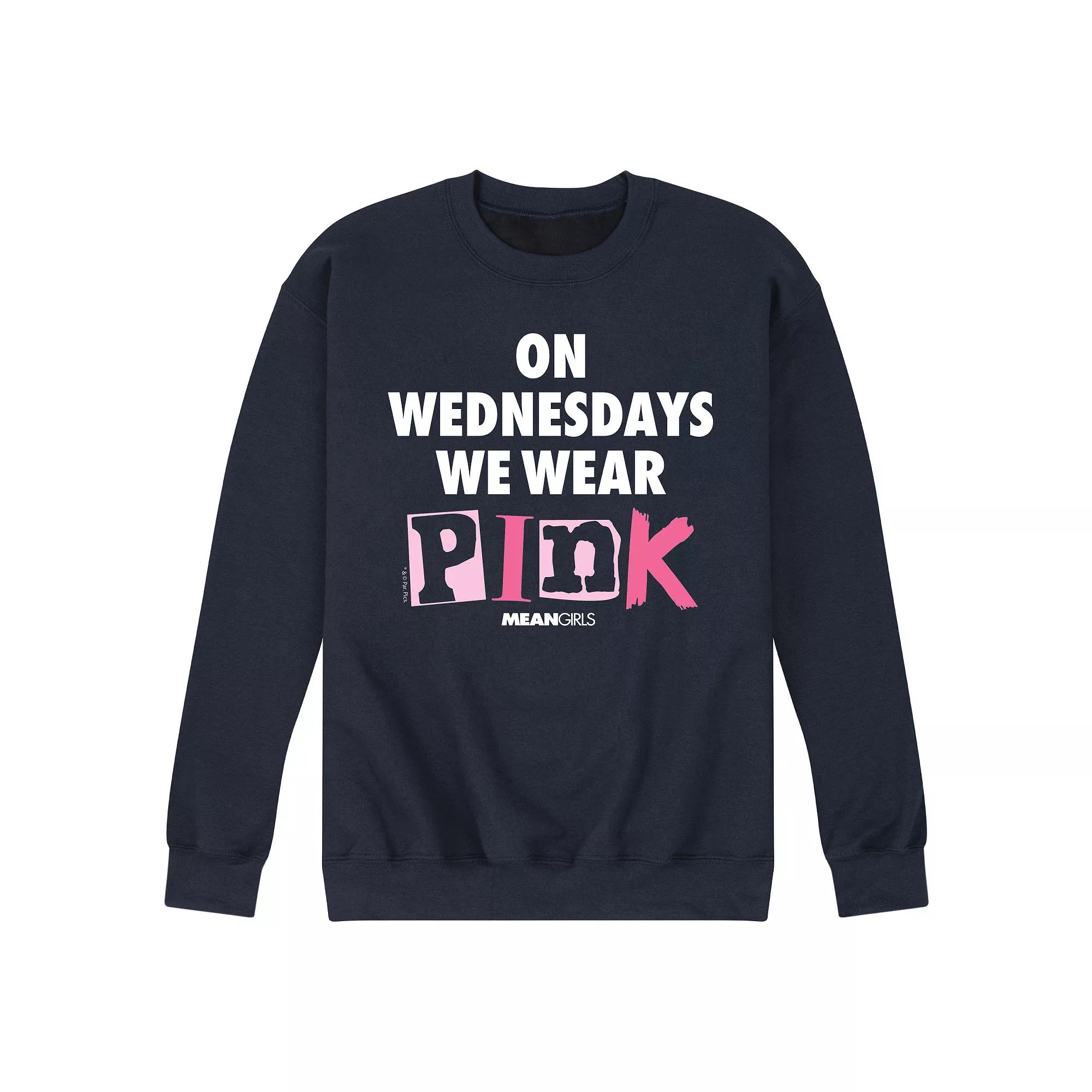 Men's Mean Girls Wednesdays We Wear Pink Fleece Sweatshirt,  Product Image