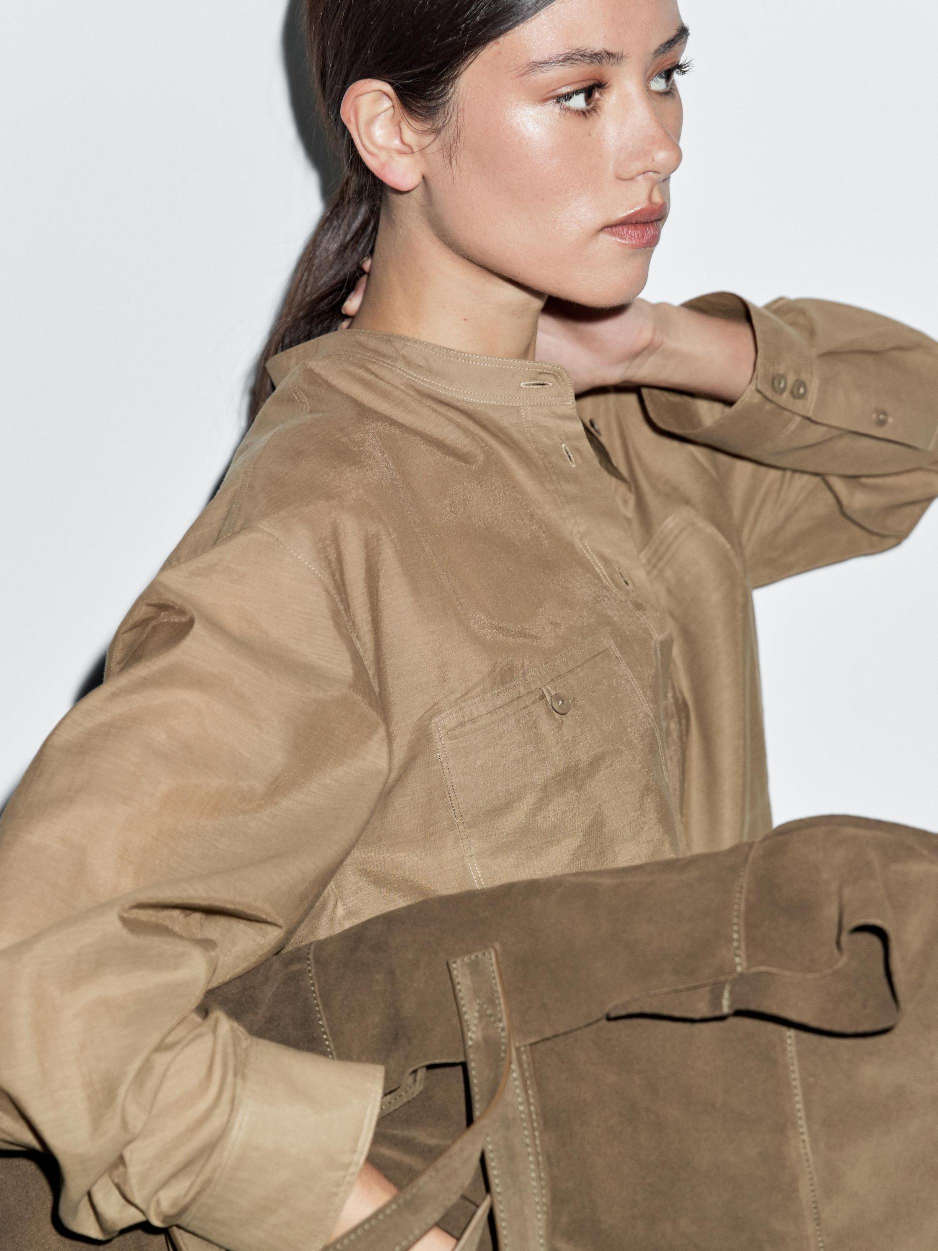 Long shirt with stand collar Product Image