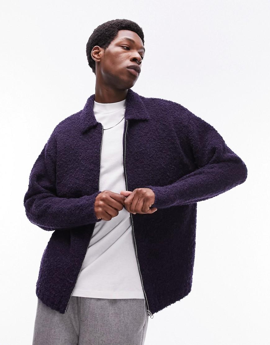 Topman knitted boucle with alpaca zip through cardigan Product Image