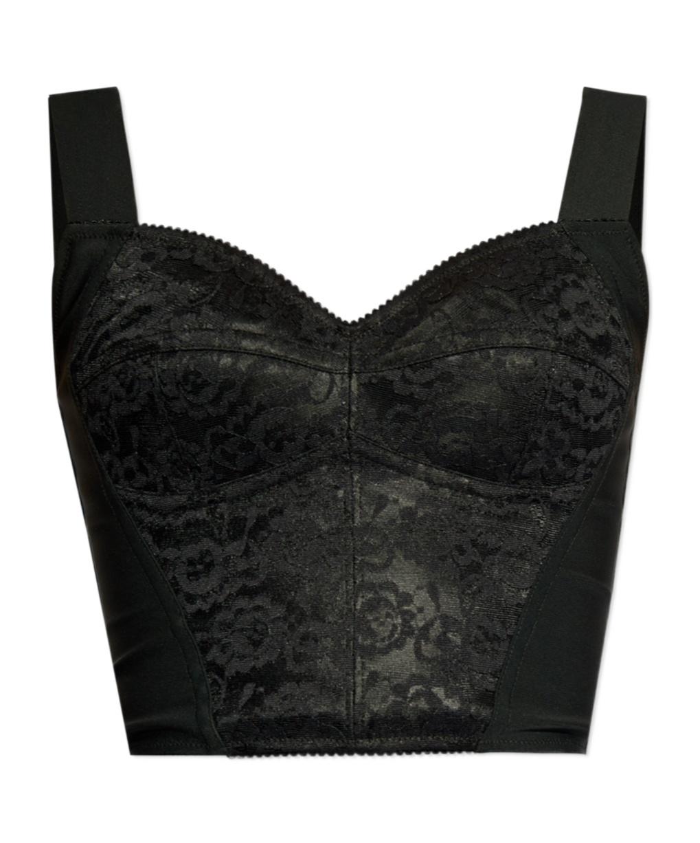 DOLCE & GABBANA Jacquard And Lace Sheath Corsetry Bustier In Black Product Image