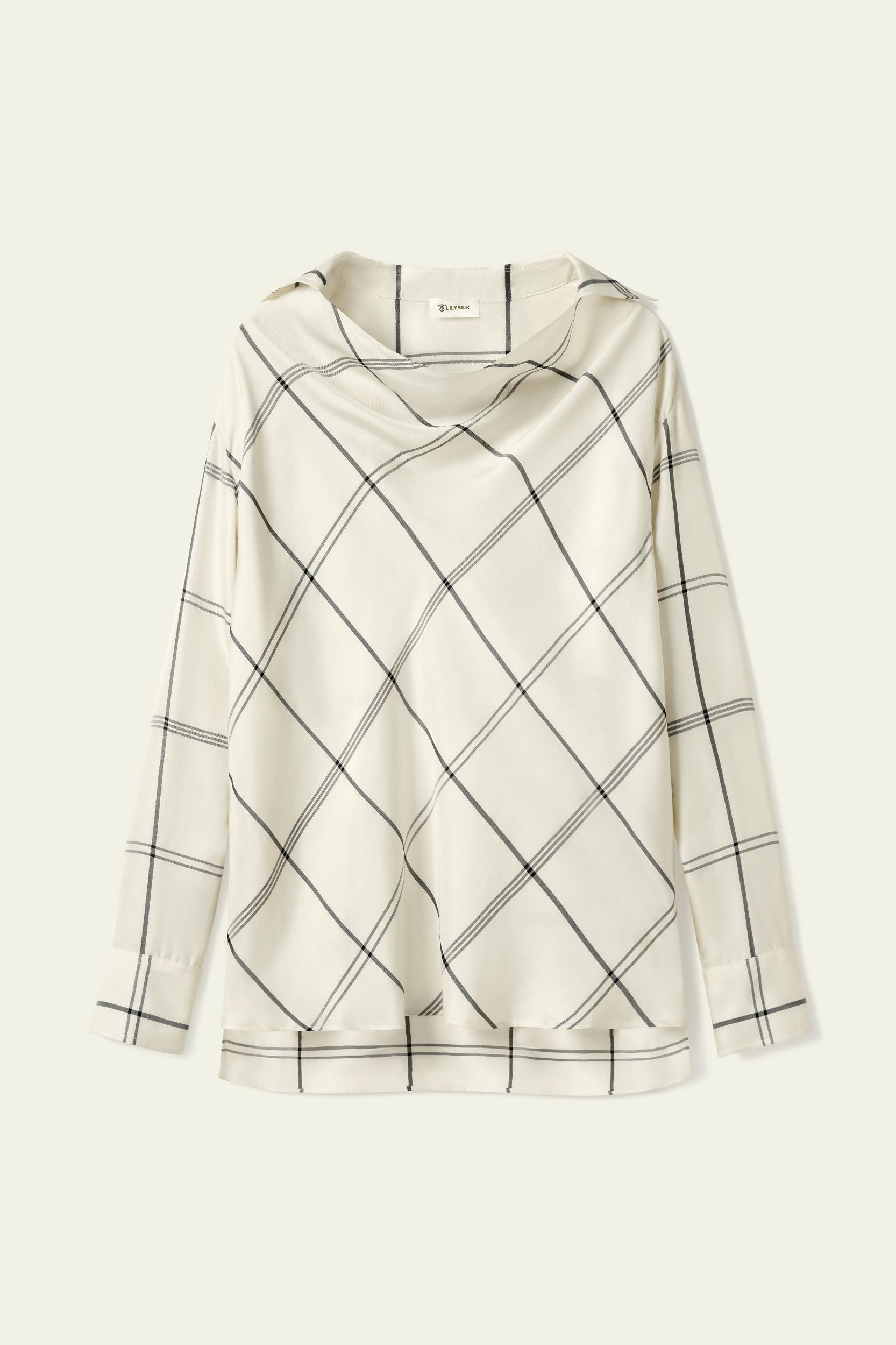 Silk Twill Cowl Neck Top in Check Product Image