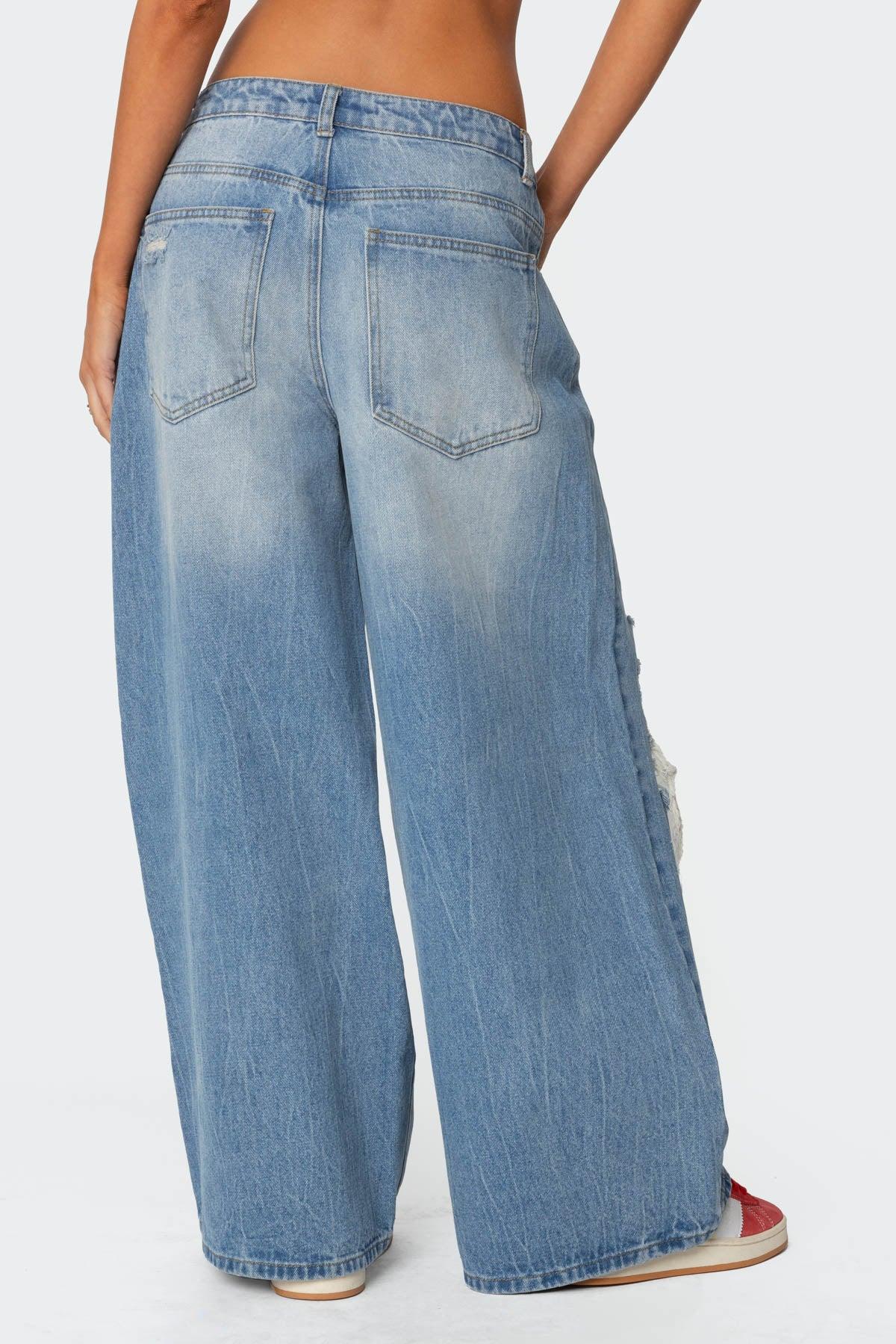 Distressed Low Rise Baggy Jeans Product Image