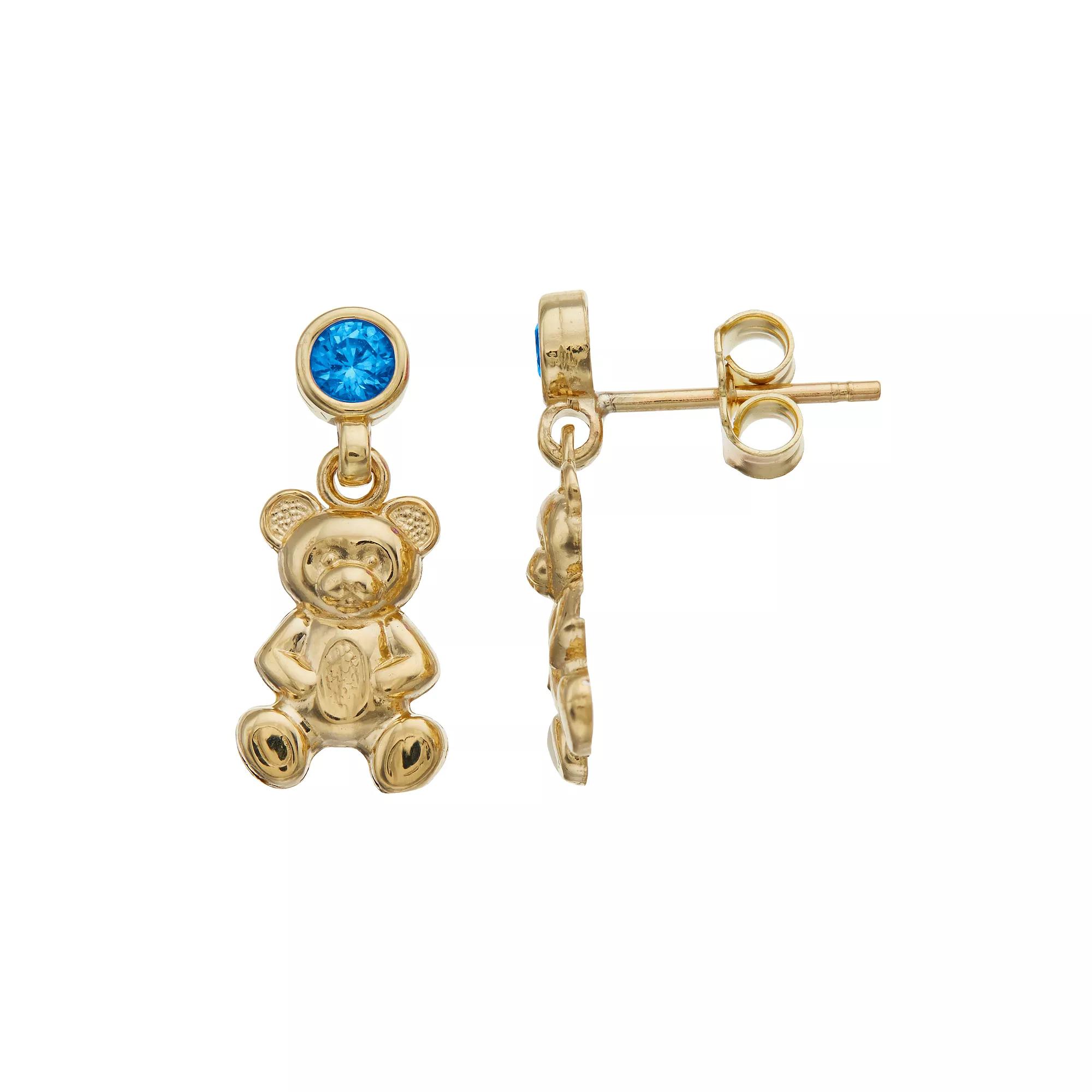 Kristen Kesho 10k Gold Lab-Created Gemstone Birthstone Bear Dangle Earrings, Women's, Dec Product Image