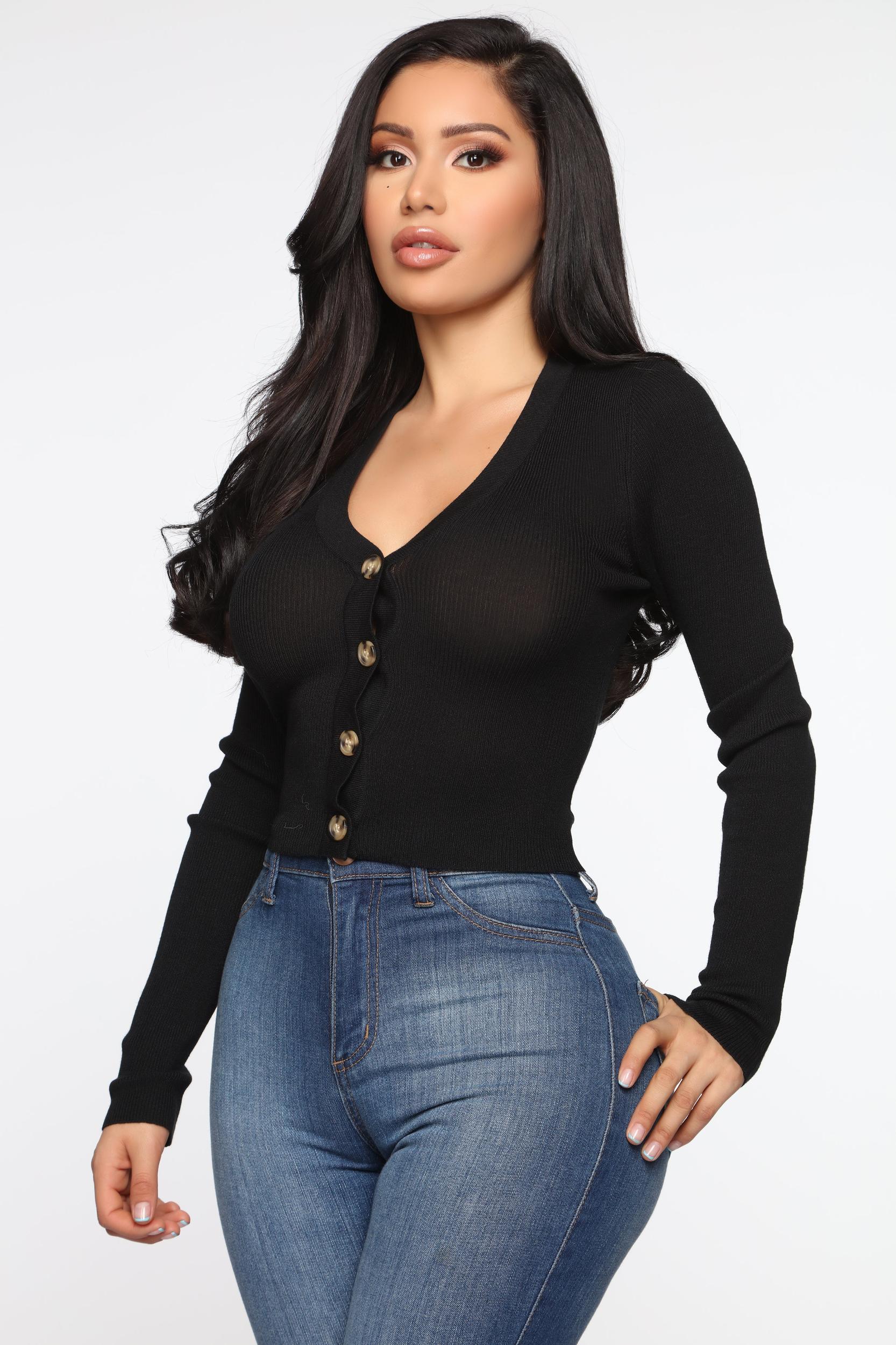 Kassie Button Cropped Cardigan Sweater - Black Product Image