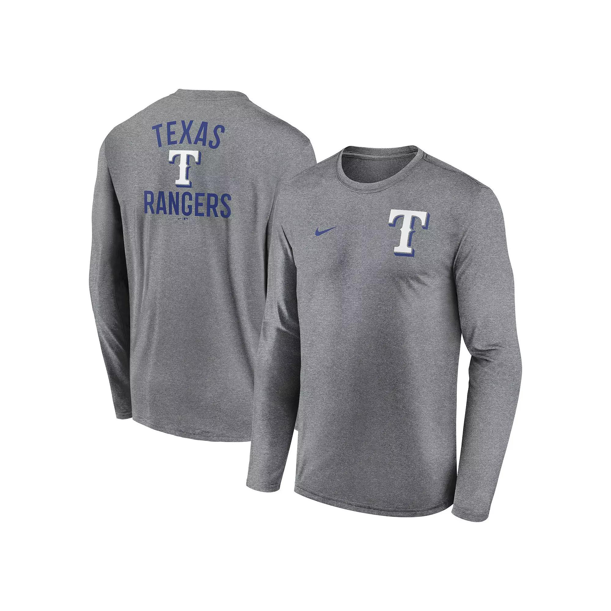 Men's Nike Heather Charcoal Texas Rangers 2-Hit Legend Performance Long Sleeve T-Shirt,  Product Image