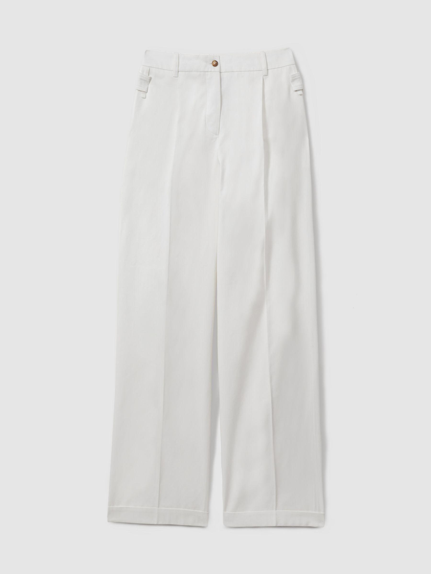 Cotton Wide Leg Suit Trousers in White Product Image