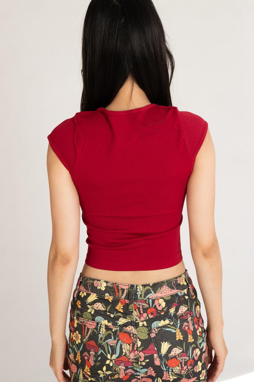 Notch Neck Ribbed Seamless Tee Product Image