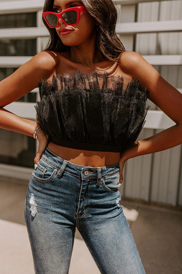 Out Past Midnight Tulle Crop Top In Black Product Image