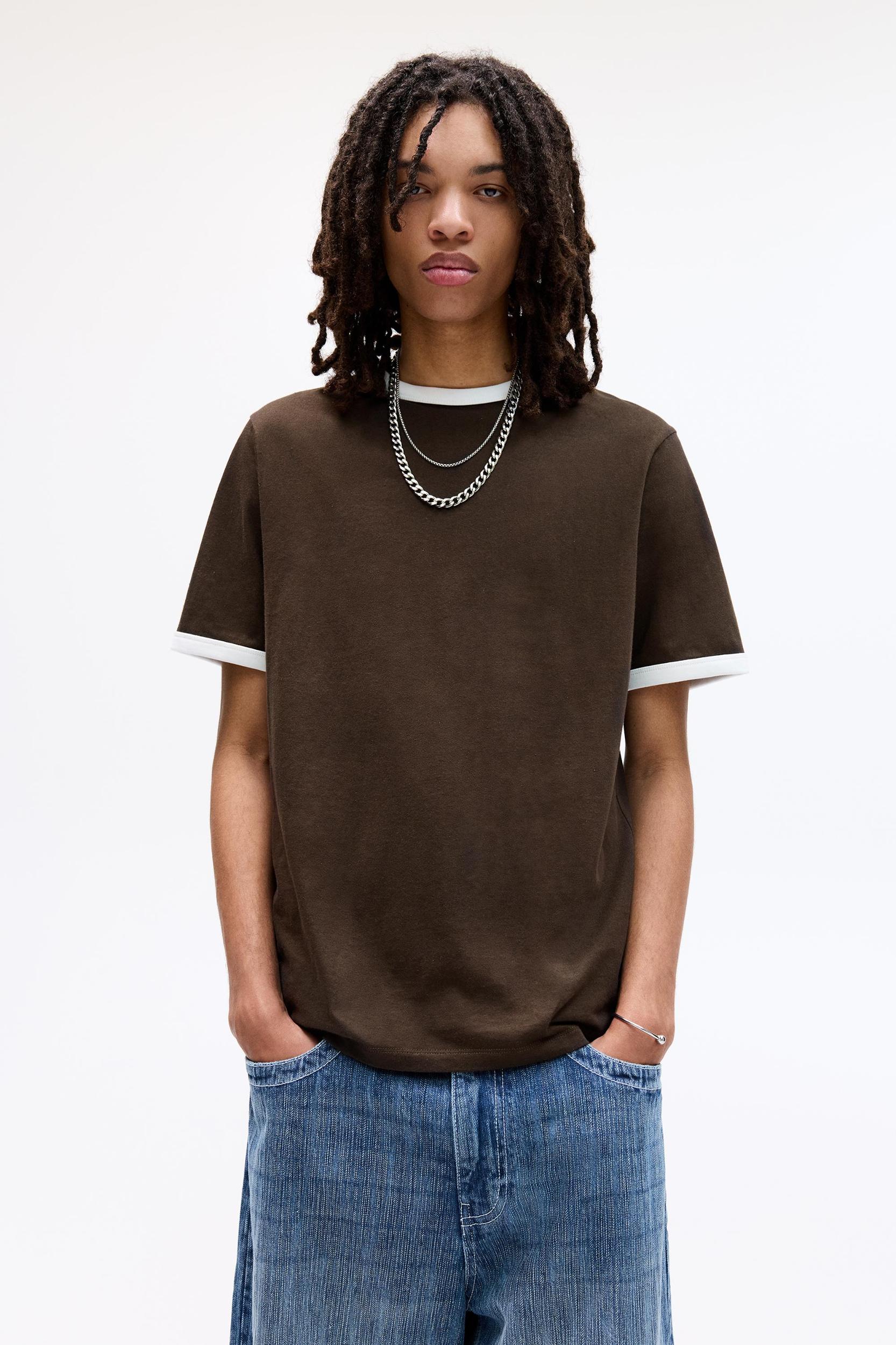 Short sleeve contrast ribbed T-shirt Product Image
