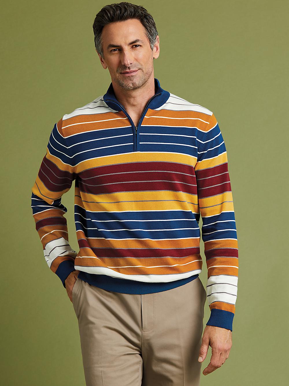 Cotton Quarter Zip Mock Neck Sweater - Multi Product Image