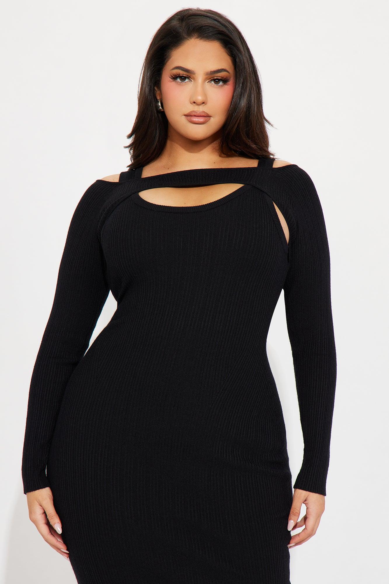 Cold Shoulder Sweater Midi Dress - Black Female Product Image