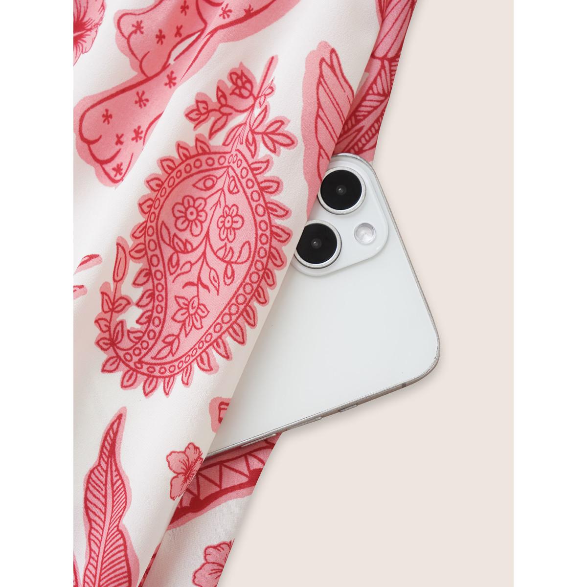 Plus Size Plants & Animal Print Notched Lantern Sleeve Dress Salmon Women Resort Non Notched collar Short sleeve Curvy Midi Dress BloomChic 12/L Product Image