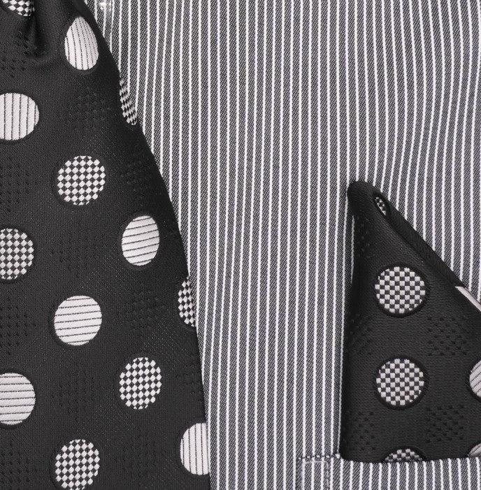 Black Pin Striped Dress Shirt Set with Tie and Handkerchief Product Image