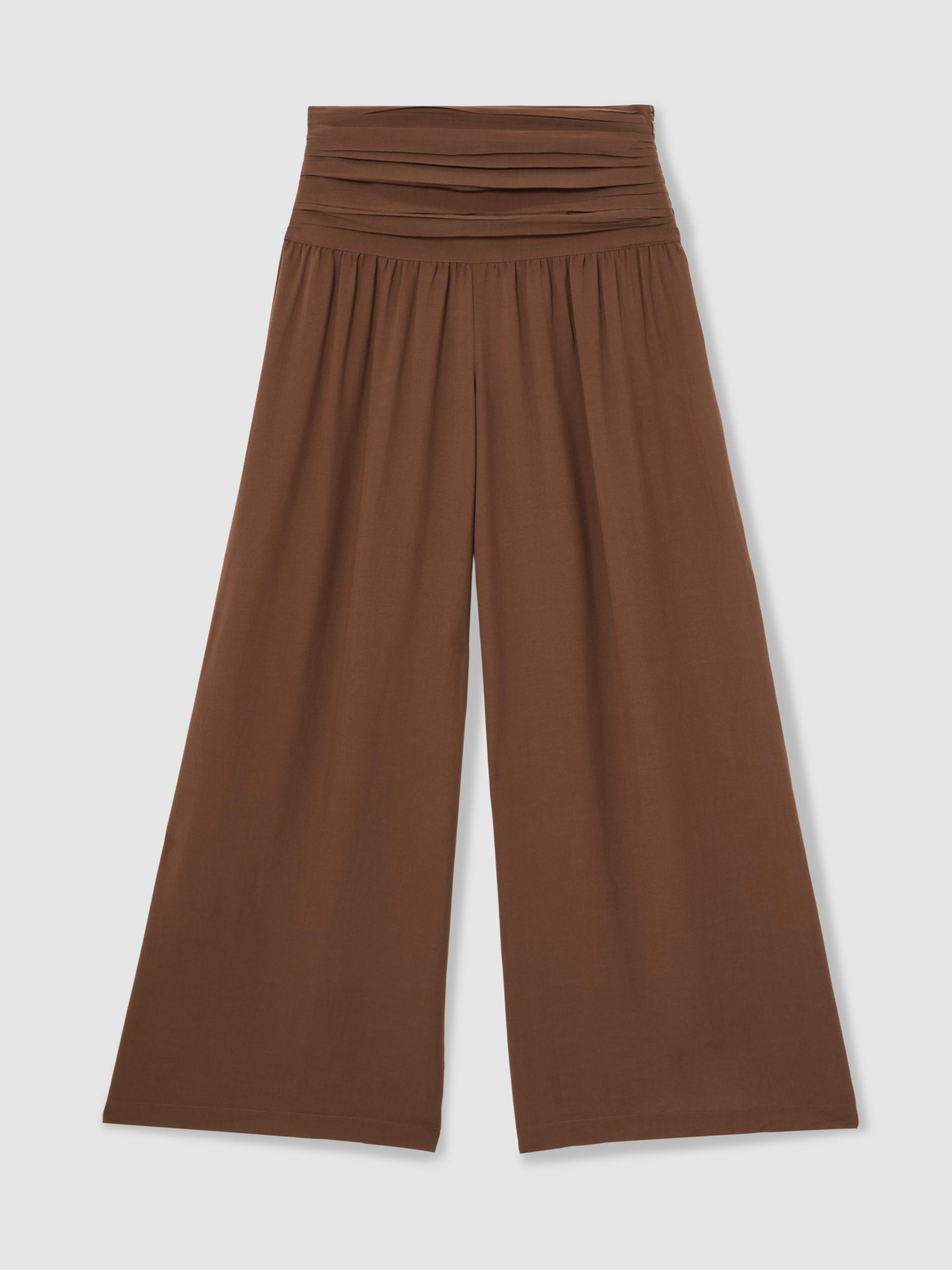 Lyocell Blend Wide Leg Trousers in Brown Product Image