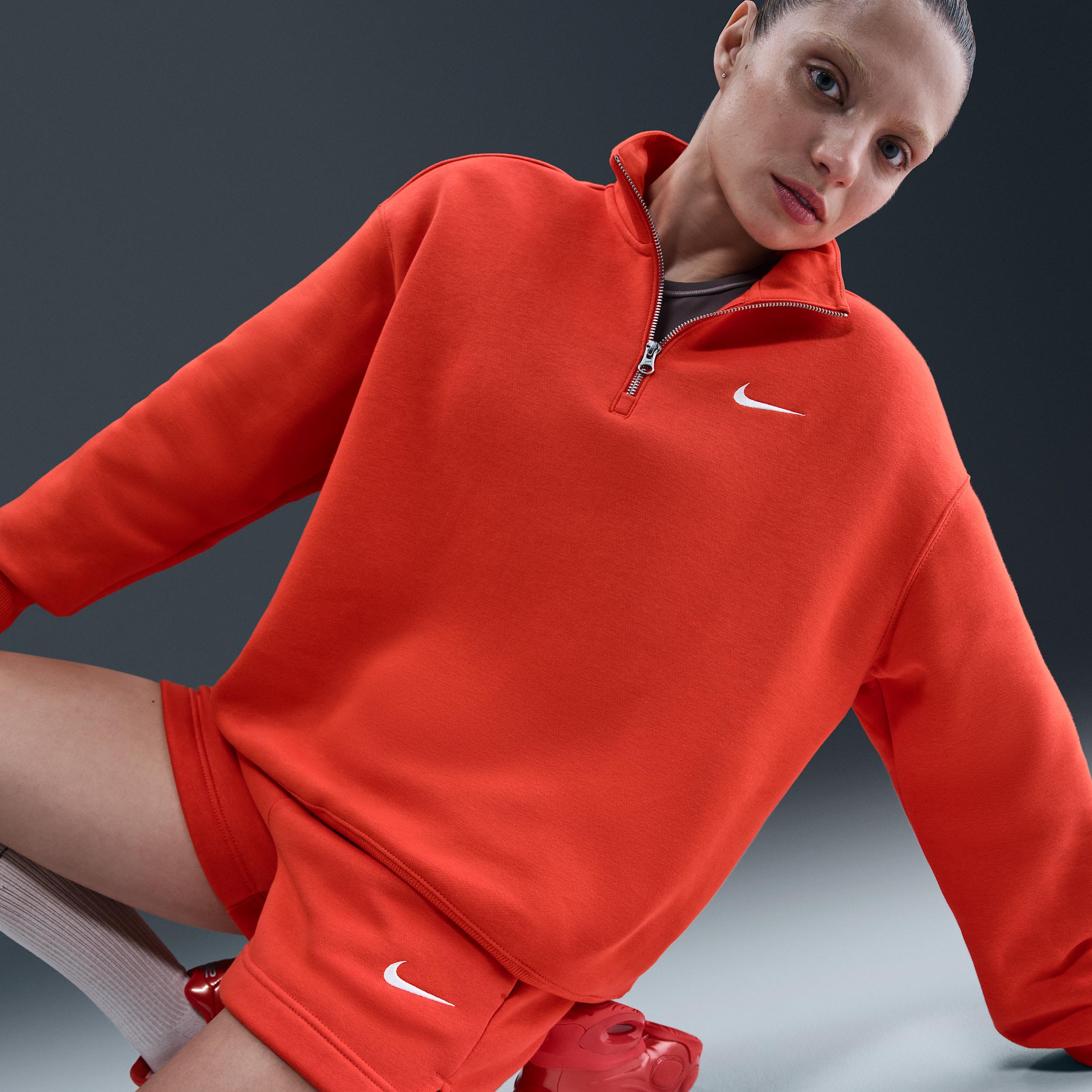 Womens Nike Sportswear Phoenix Fleece Oversized 1/4-Zip Long Sweatshirt | HJ0931-633 Product Image