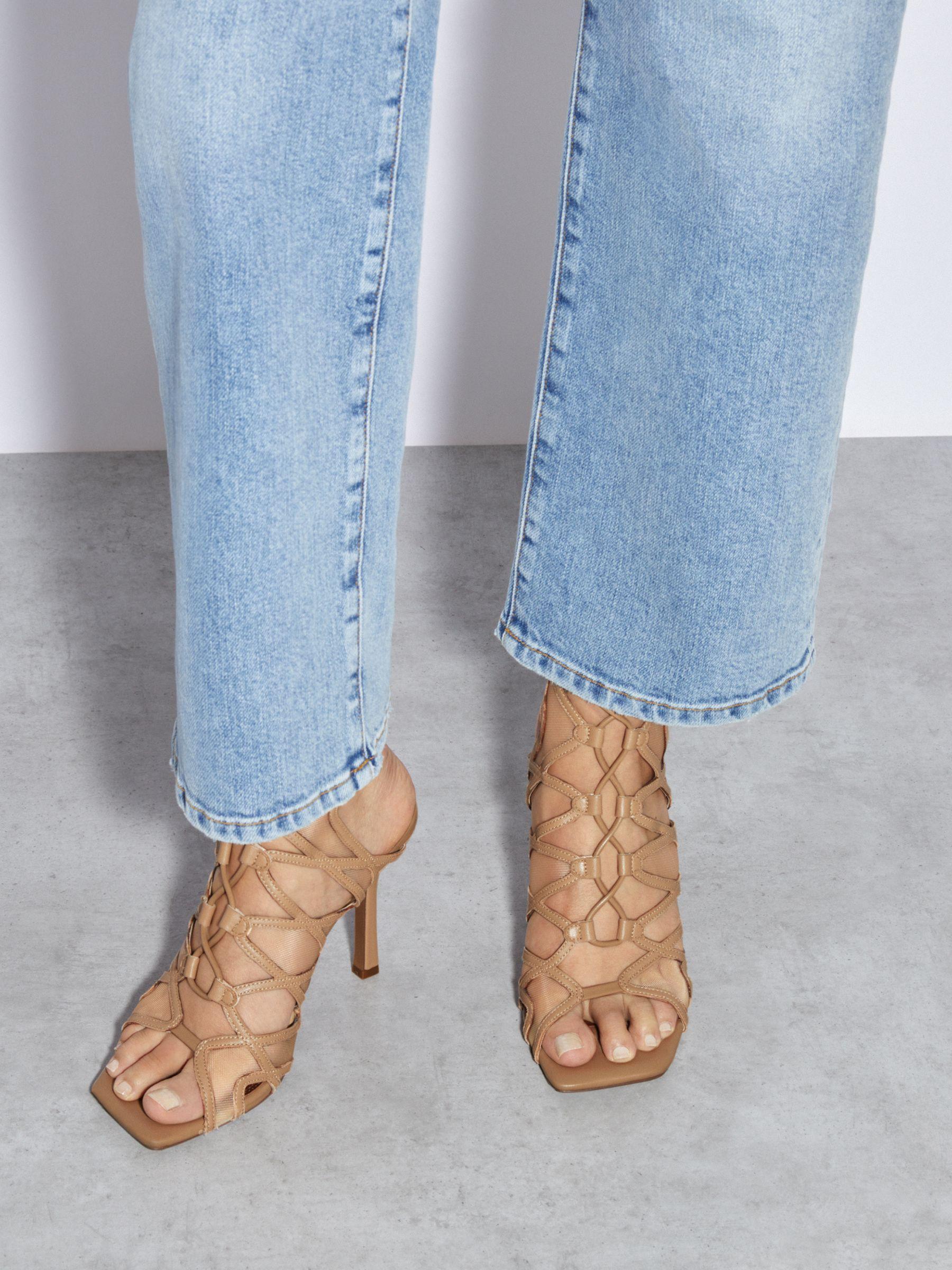 Mesh Leather Strappy Heels in Neutral Product Image